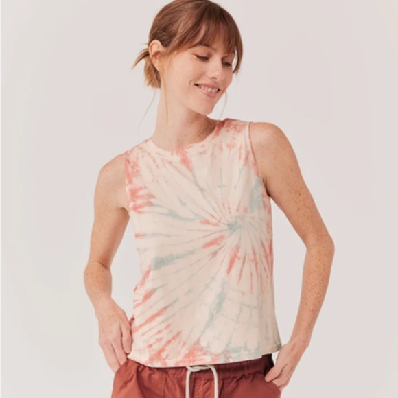 Pact Tops - Pact White and Pink Boxy Muscle Tee Sleeveless Large